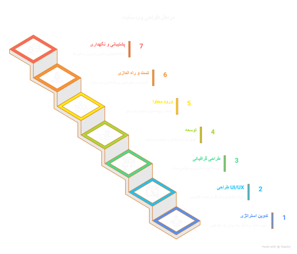 ۷ مرحله کلیدی در مراحل طراحی سایت حرفه‌ای که باید بدانید